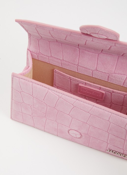 Jacquemus Le Grand Bambino handtas van kalfssuède met crocostructuur en afneembare schouderriem - detail 2 roze