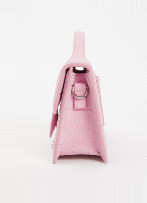 Jacquemus Le Grand Bambino handtas van kalfssuède met crocostructuur en afneembare schouderriem - detail 3 roze