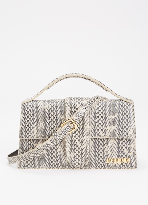 Jacquemus Le Grand Bambino handtas van leer met afneembare schouderriem en slangenstructuur - voorkant beige