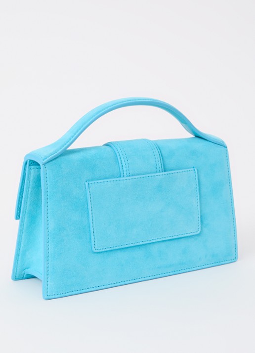 Jacquemus Le Grand Bambino handtas van leer met afneembare schouderriem - achterkant aquablauw