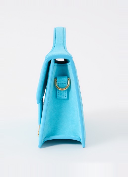 Jacquemus Le Grand Bambino handtas van leer met afneembare schouderriem - detail 3 aquablauw