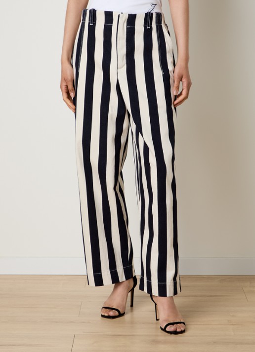 Jacquemus Le Parasol high waist loose fit jeans met streepprint - detail 2 gebroken wit