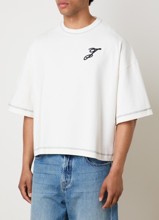Jacquemus Letro T-shirt met logoborduring - detail gebroken wit