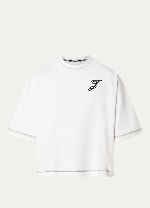 Jacquemus Letro T-shirt met logoborduring - voorkant 4 gebroken wit