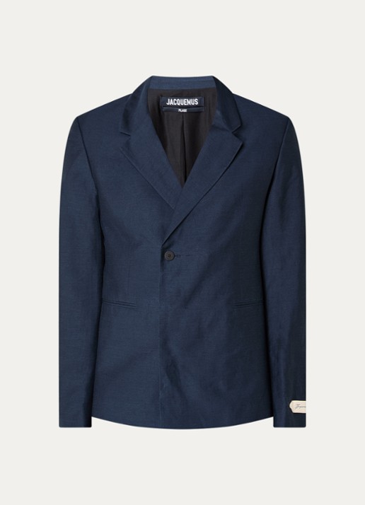 Jacquemus Melo regular fit colbert in linnenblend - voorkant donkerblauw