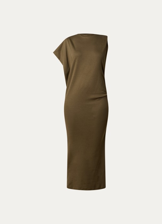 Jacquemus Midi kokerjurk met asymmetrische hals - voorkant 2 bronsgroen