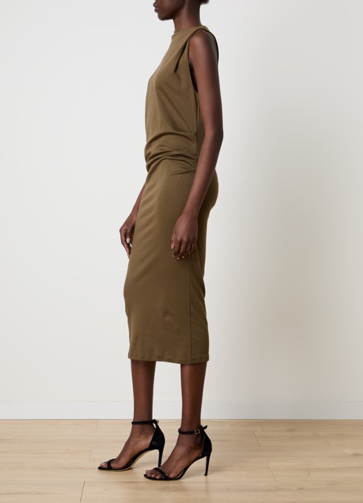Jacquemus Midi kokerjurk met asymmetrische hals - voorkant 3 bronsgroen