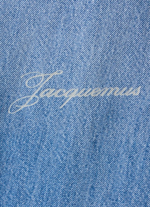 Jacquemus Regular fit overhemd van denim met logo - detail 5 lichtblauw