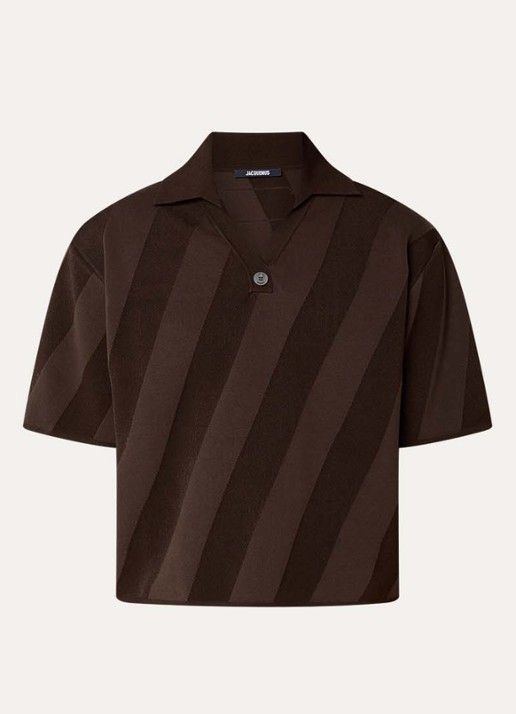 Jacquemus Regular fit polo met streepprint - voorkant 3 donkerbruin
