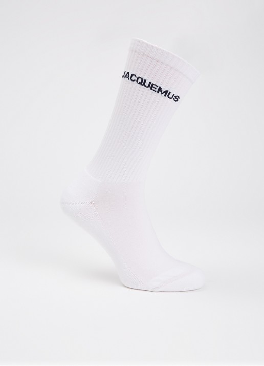 Jacquemus Ribgebreide sokken in katoenblend met logo - voorkant wit