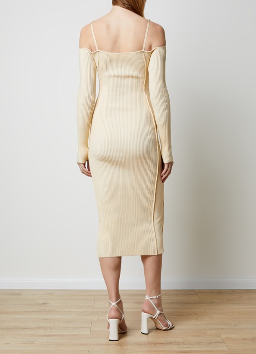 Jacquemus Sierra ribgebreide midi jurk met logo - achterkant 5 ivoor