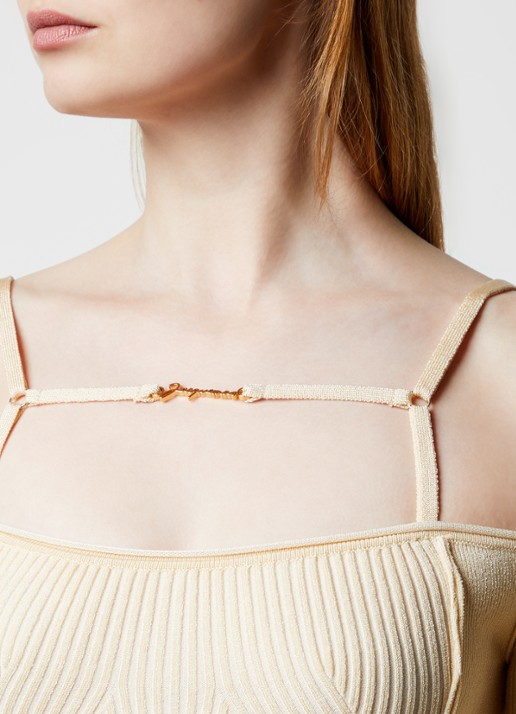 Jacquemus Sierra ribgebreide midi jurk met logo - detail 4 ivoor