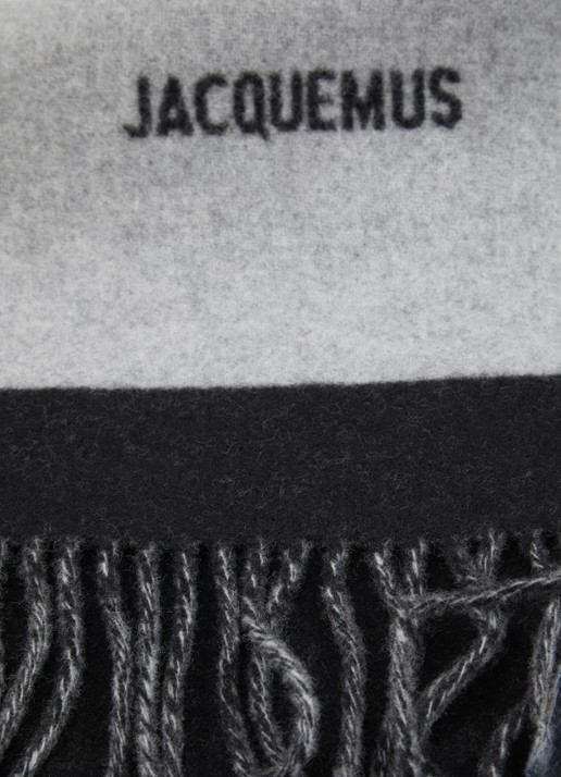 Jacquemus Sjaal van wol met logoprint 190 x 30 cm - detail zwart