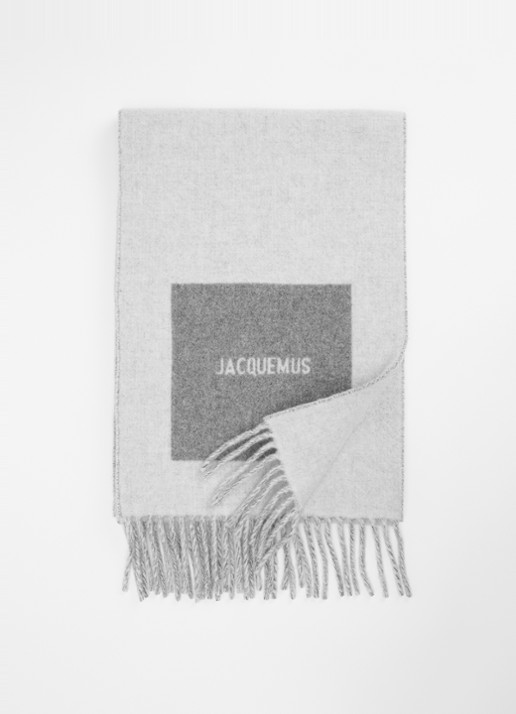 Jacquemus Sjaal van wol met logoprint 190 x 30 cm - voorkant 2 grijs