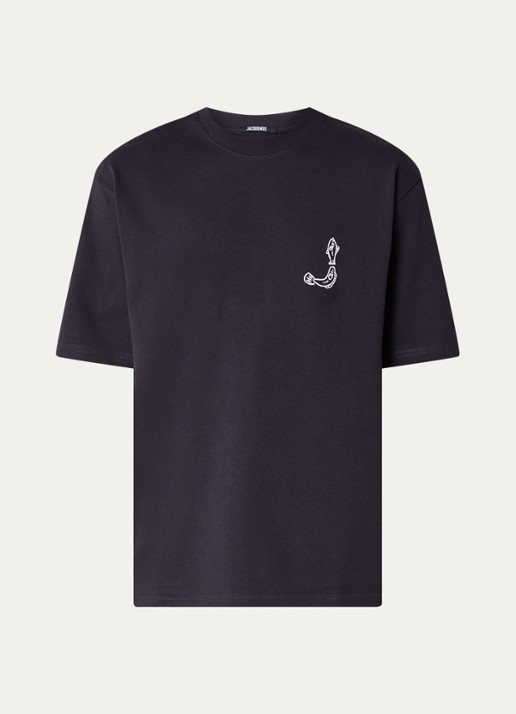 Jacquemus T-shirt met logo- en backprint - voorkant 3 donkerblauw
