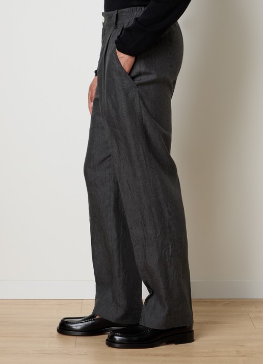 Jacquemus Tapered fit pantalon van linnen met streepprint - detail 5 donkergrijs