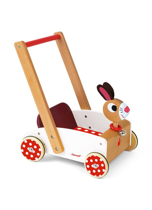 Janod Crazy Rabbit loopwagen - voorkant 2 lichtbruin
