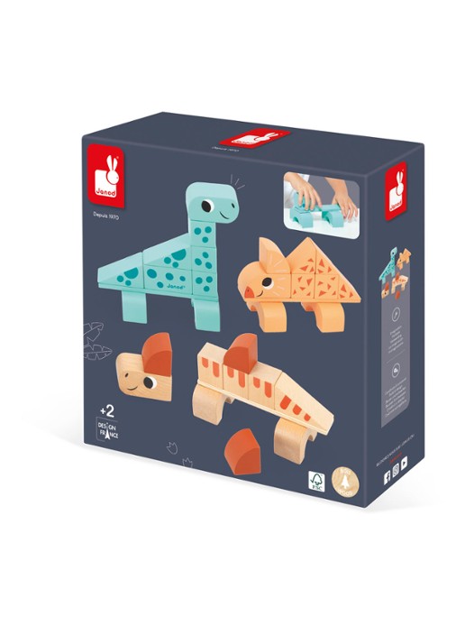 Janod Cubicosaurus blokkenset van hout - voorkant multicolor