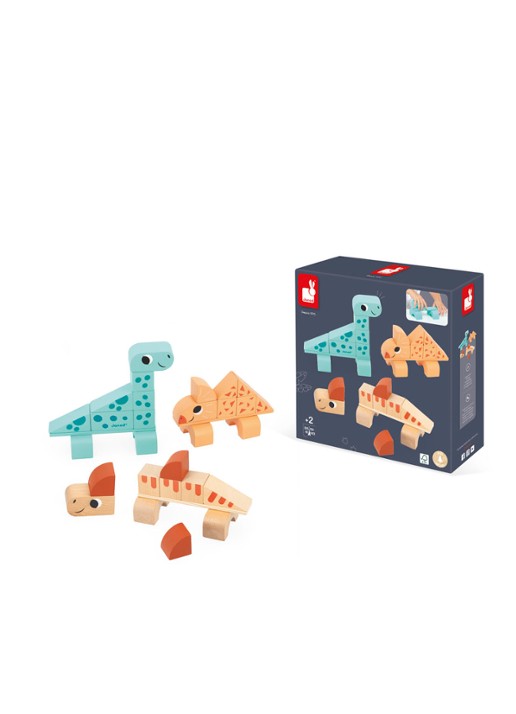 Janod Cubicosaurus blokkenset van hout - voorkant 2 multicolor