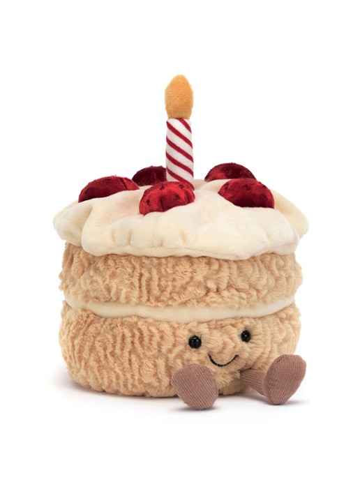 Jellycat Amuseables Birthday Cake knuffel 16 cm - voorkant bruin