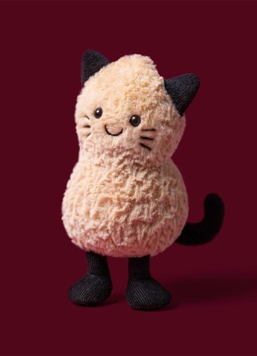 Jellycat Amuseables Peanut Cat Outfit knuffel 15 cm - voorkant 7 beige