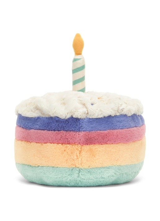 Jellycat Amuseables Rainbow Birthday Cake knuffel 15 cm - achterkant 4 blauw