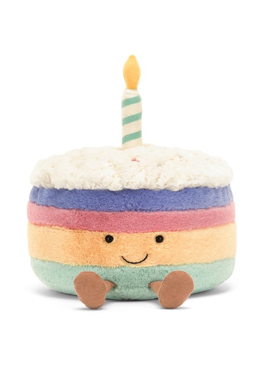 Jellycat Amuseables Rainbow Birthday Cake knuffel 15 cm - detail blauw