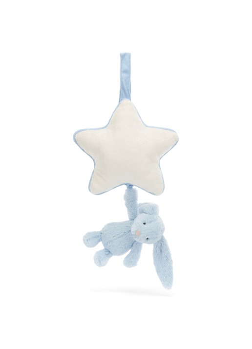 Jellycat Bashful Bunny Musical Pull muziekknuffel 30 cm - detail 4 lichtblauw
