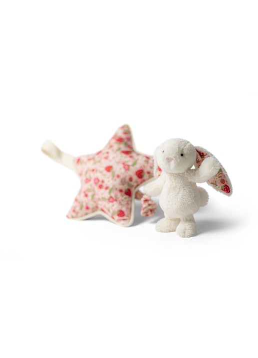 Jellycat Blossom Cream Bunny 'Berry' muziekknuffel 30 cm - voorkant 8 roze
