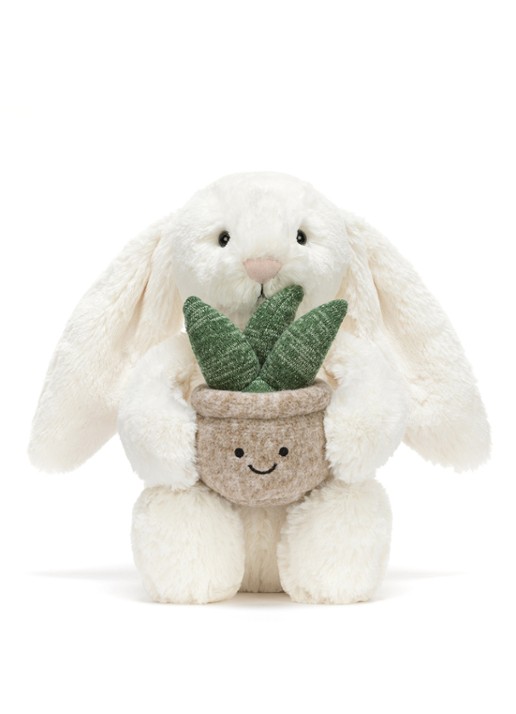 Jellycat Cream Bunny with Plant knuffel 31 cm  - detail 3 creme
