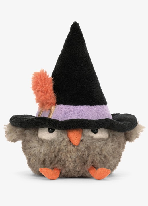Jellycat Owl in Hat knuffel 17 cm - voorkant 4 grijs