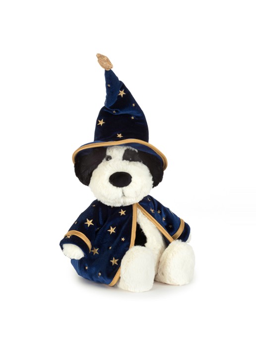Jellycat Rufferty Puppy Wizard Outfit knuffel 31 cm - voorkant donkerblauw