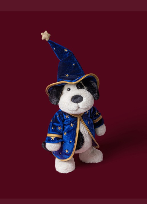 Jellycat Rufferty Puppy Wizard Outfit knuffel 31 cm - voorkant 2 donkerblauw