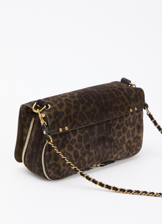 Jérôme Dreyfuss Bobi crossbodytas van kalfssuède met panterprint - achterkant 6 donkerkhaki