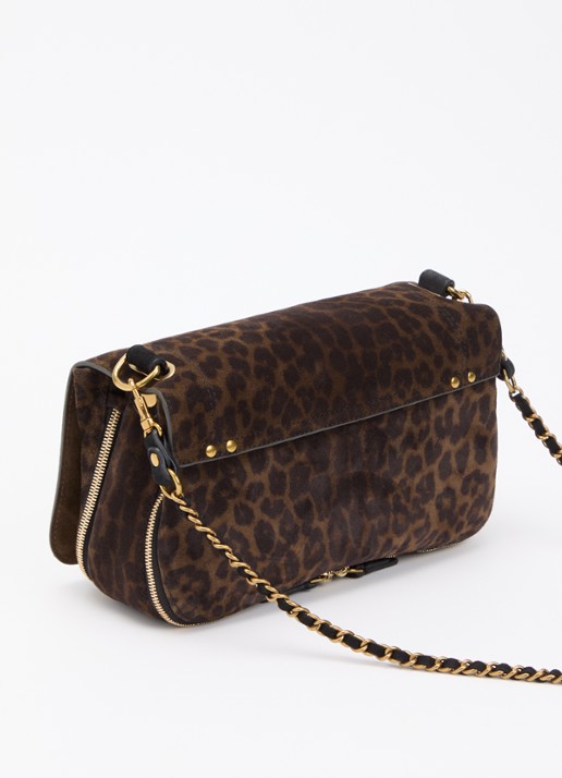Jérôme Dreyfuss Bobi crossbodytas van kalfssuède met panterprint - achterkant 6 donkerkhaki