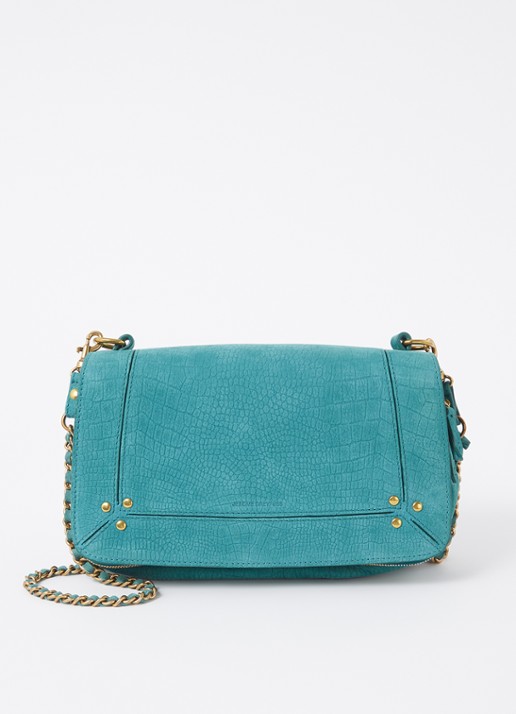 Jérôme Dreyfuss Bobi crossbodytas van suède met crocostructuur - voorkant 2 zeegroen