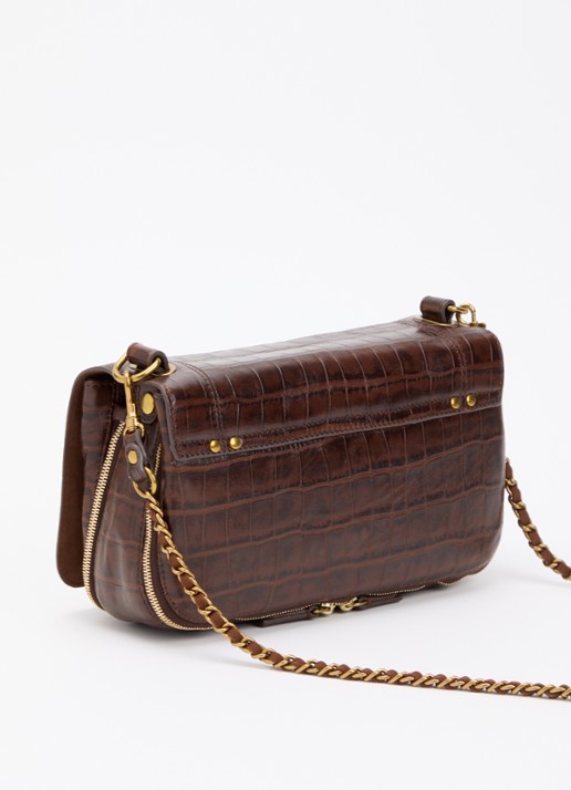 Jérôme Dreyfuss Bobi S crossbodytas van schapenleer met crocostructuur - achterkant donkerbruin