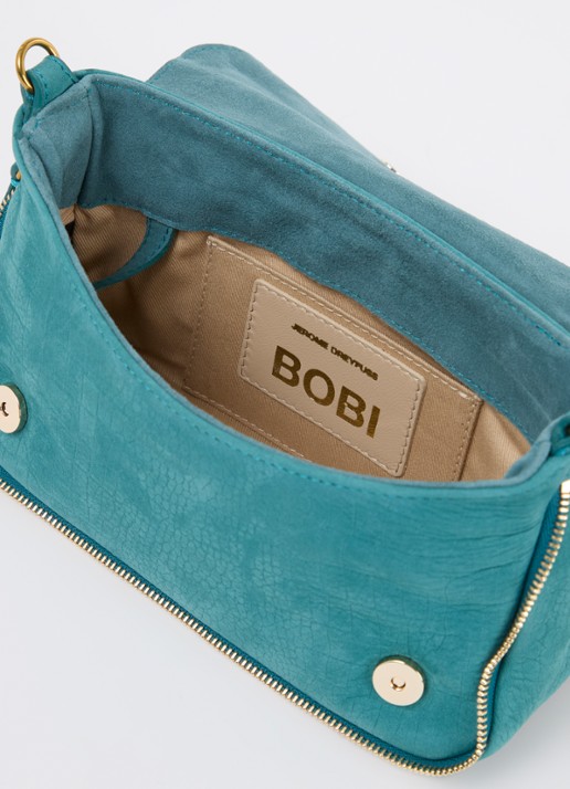 Jérôme Dreyfuss Bobi S crossbodytas van suède met crocostructuur - detail 4 turquoise