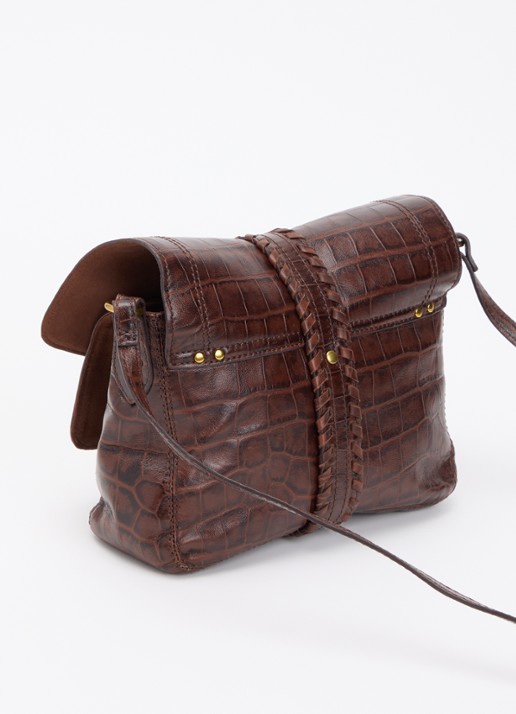 Jérôme Dreyfuss Harry S crossbodytas van schapenleer met crocostructuur - achterkant donkerbruin