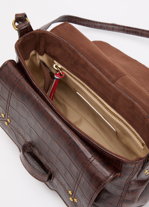 Jérôme Dreyfuss Harry S crossbodytas van schapenleer met crocostructuur - detail 2 donkerbruin
