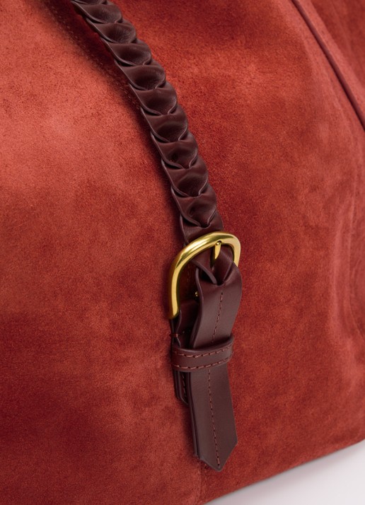 Jérôme Dreyfuss Joseph M schoudertas van kalfssuède met uitneembaar etui - detail 4 steenrood