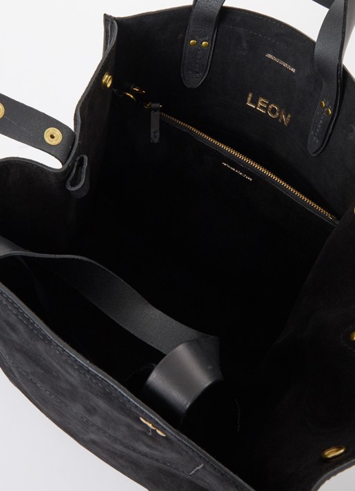 Jérôme Dreyfuss Léon M shopper van kalfssuède met uitneembaar etui - detail 4 zwart