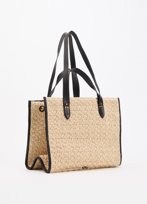 Jérôme Dreyfuss Leon M shopper van raffia met uitneembaar etui - achterkant 2 beige