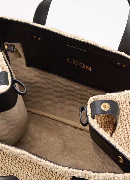 Jérôme Dreyfuss Leon M shopper van raffia met uitneembaar etui - detail 3 beige