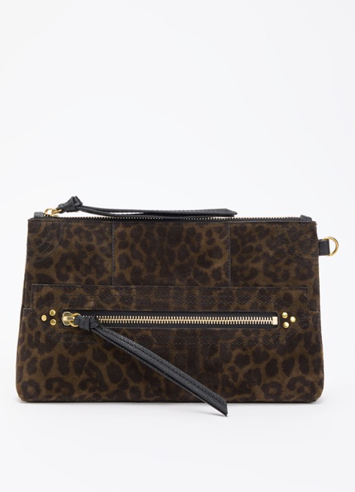 Jérôme Dreyfuss Lucky clutch van kalfssuède met panterprint