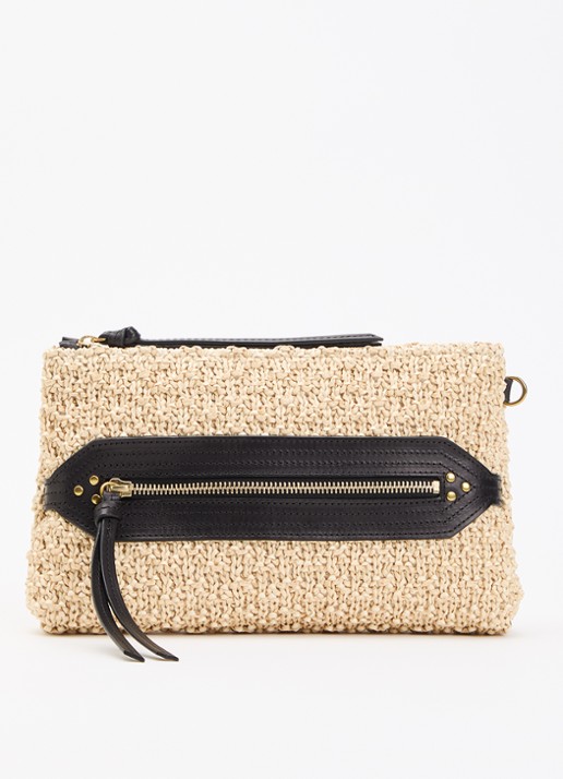 Jérôme Dreyfuss Lucky clutch van raffia - voorkant beige