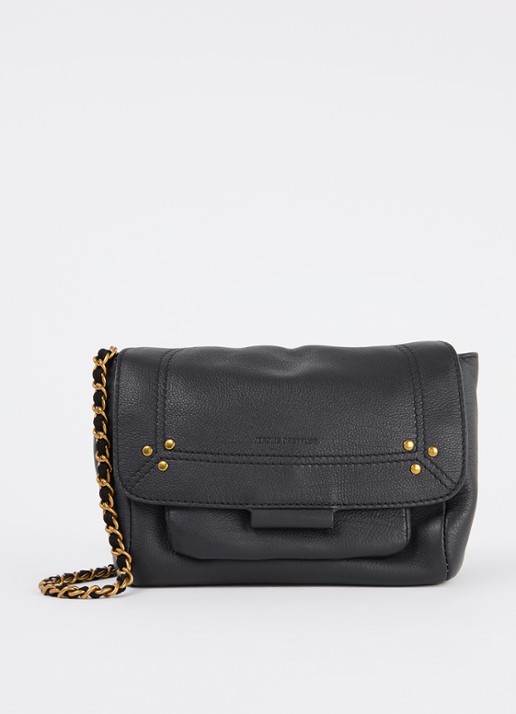 Jérôme Dreyfuss Lulu S crossbodytas van kalfsleer met details van geitensuède - voorkant 2 zwart