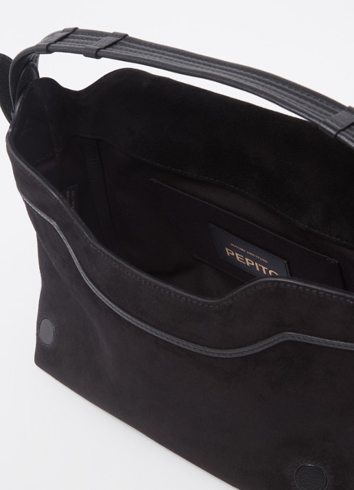 Jérôme Dreyfuss Pepito M crossbodytas van kalfssuède met geitenleren details - detail zwart