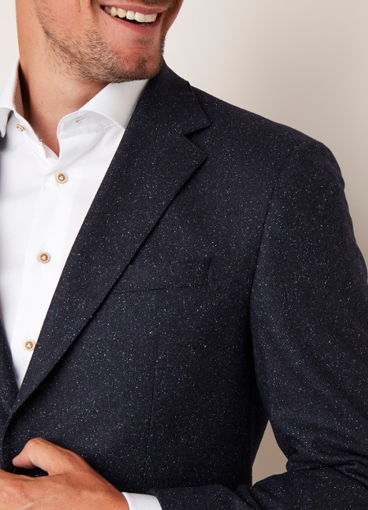 Jestor5 regular fit colbert in gemêleerde wolblend met elleboogstukken - detail 7 donkerblauw