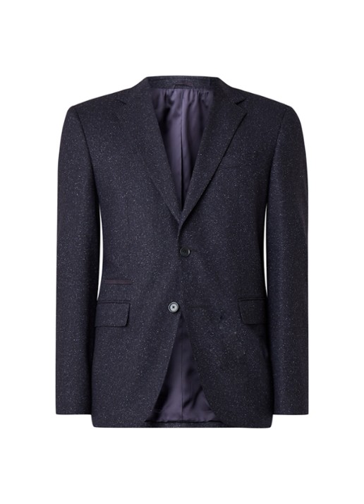 Jestor5 regular fit colbert in gemêleerde wolblend met elleboogstukken - voorkant 2 donkerblauw
